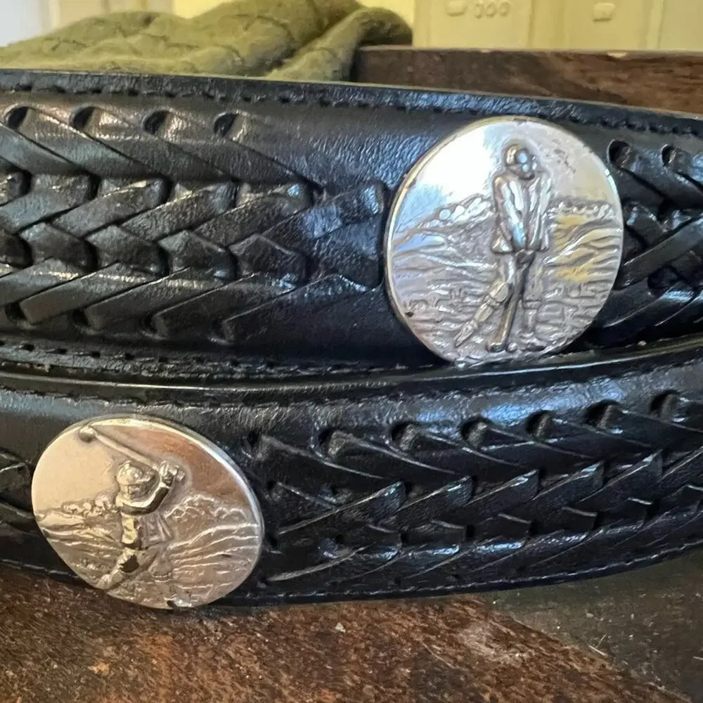 Onyx by Brighton Golf Belt Black & Silver Leather Braided Silver Accents Size 50